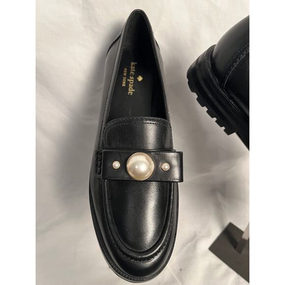 Kate Spade Prima Pearl Loafers Black Leather Slip-On Shoes Size 8.5B - Picture 2 of 6